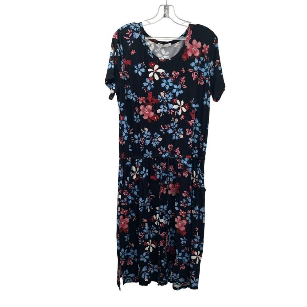 Levaca Womens Floral Midi T-Shirt Dress Short Sleeve Multicolor Size 16/18 New